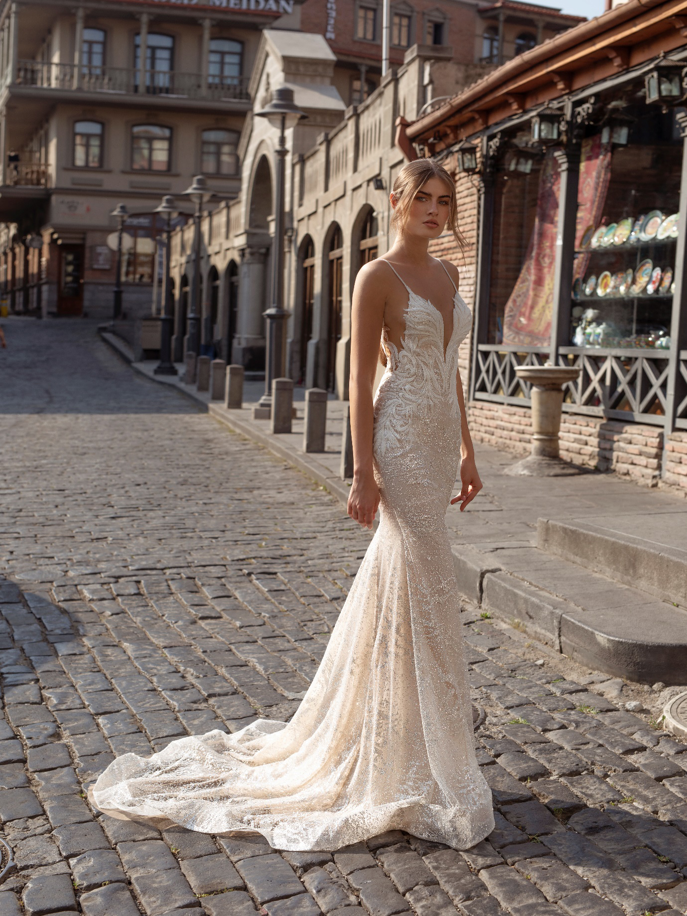 sexy wedding dress in the street
