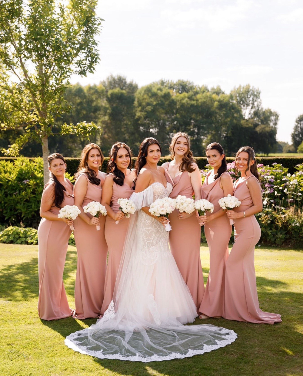 bride and bridesmaids outside at Merydale Manor